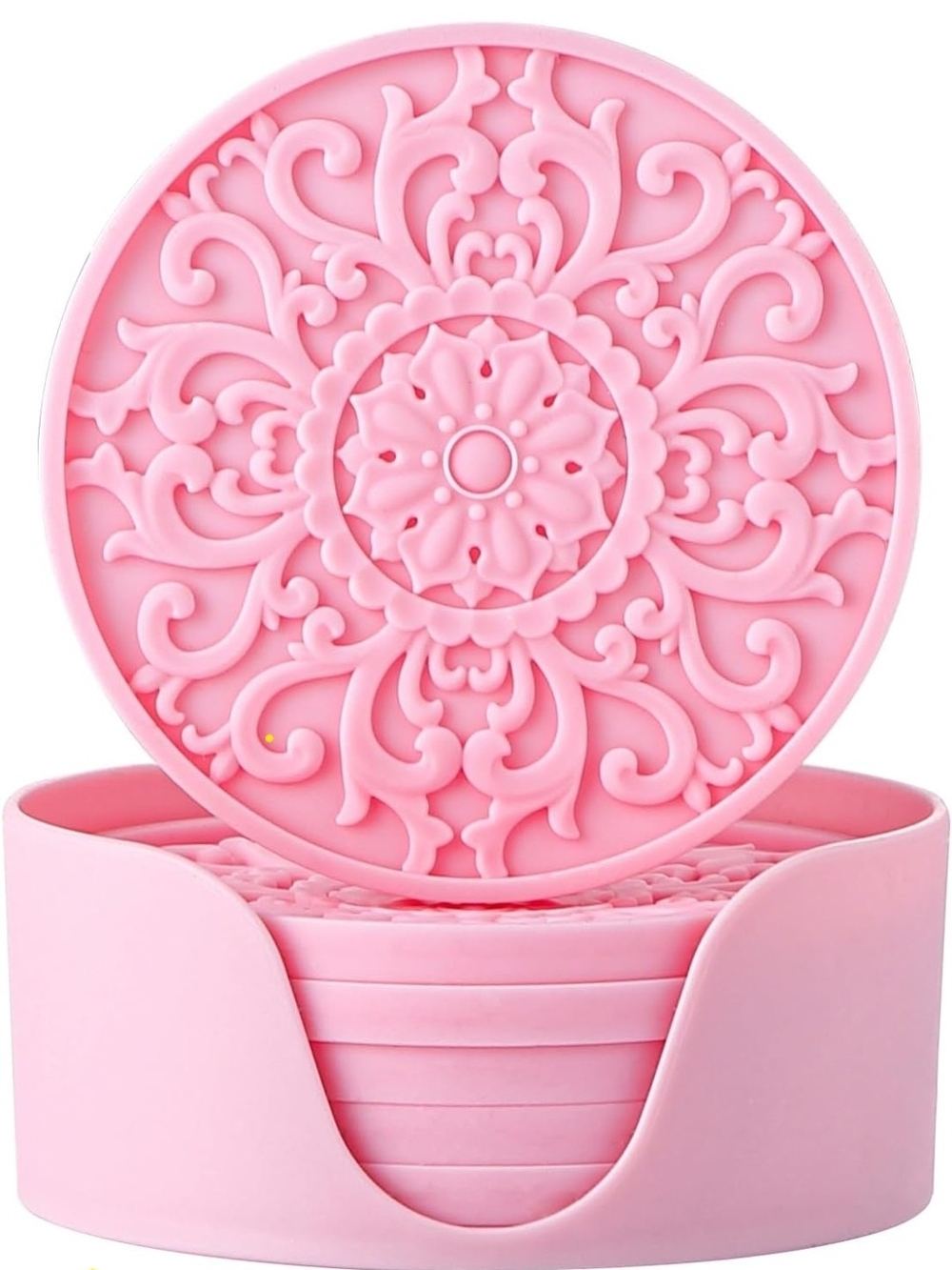 Pink Silicone Decorative Coaster Set with Holder
